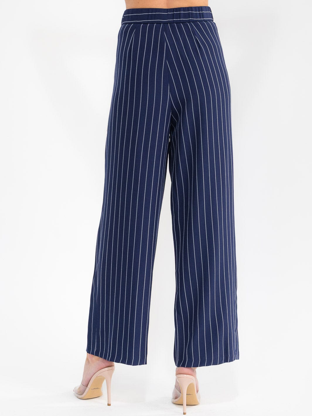 WOMEN'S BUTTON CLOSURE STRIPES WIDE LEG PANTS