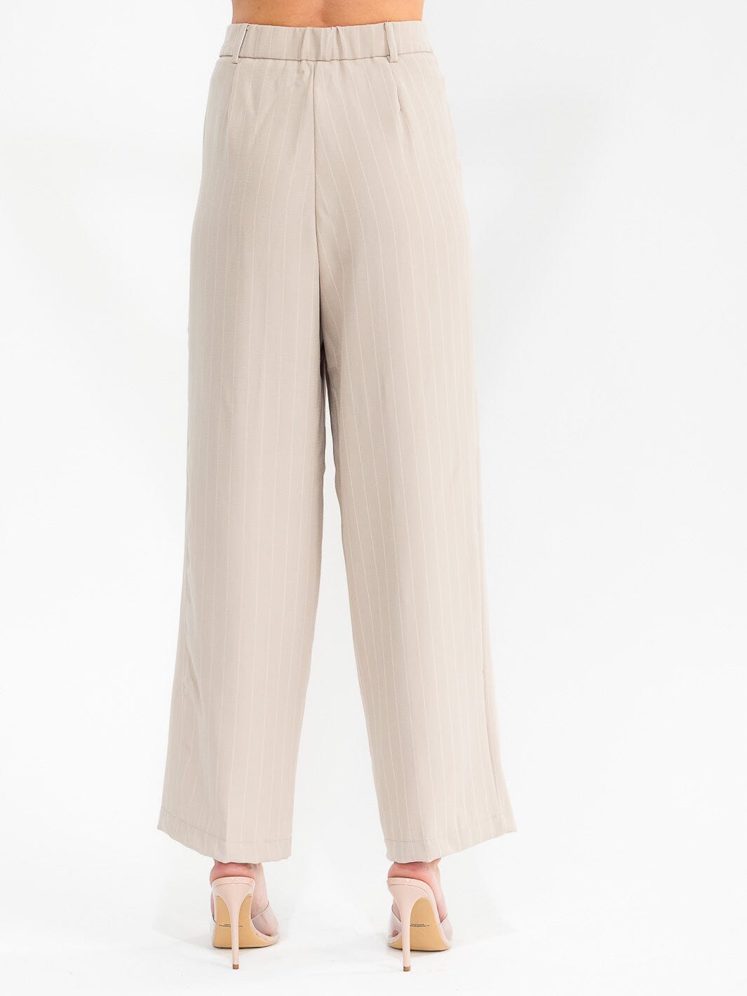WOMEN'S BUTTON CLOSURE FRONT POCKETS STRIPES WIDE LEG PANTS