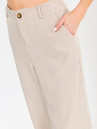 WOMEN'S BUTTON CLOSURE FRONT POCKETS STRIPES WIDE LEG PANTS