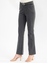 WOMEN'S ELASTIC WAIST FRONT BELT POCKETS BELL LEG PANTS
