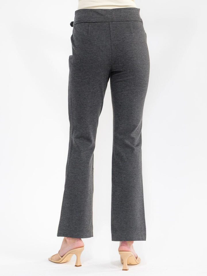 WOMEN'S ELASTIC WAIST FRONT BELT POCKETS BELL LEG PANTS