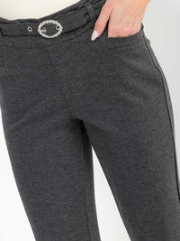 WOMEN'S ELASTIC WAIST FRONT BELT POCKETS BELL LEG PANTS