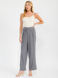 WOMEN'S BUTTON CLOSURE STRIPES WIDE LEG PANTS