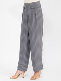 WOMEN'S BUTTON CLOSURE STRIPES WIDE LEG PANTS