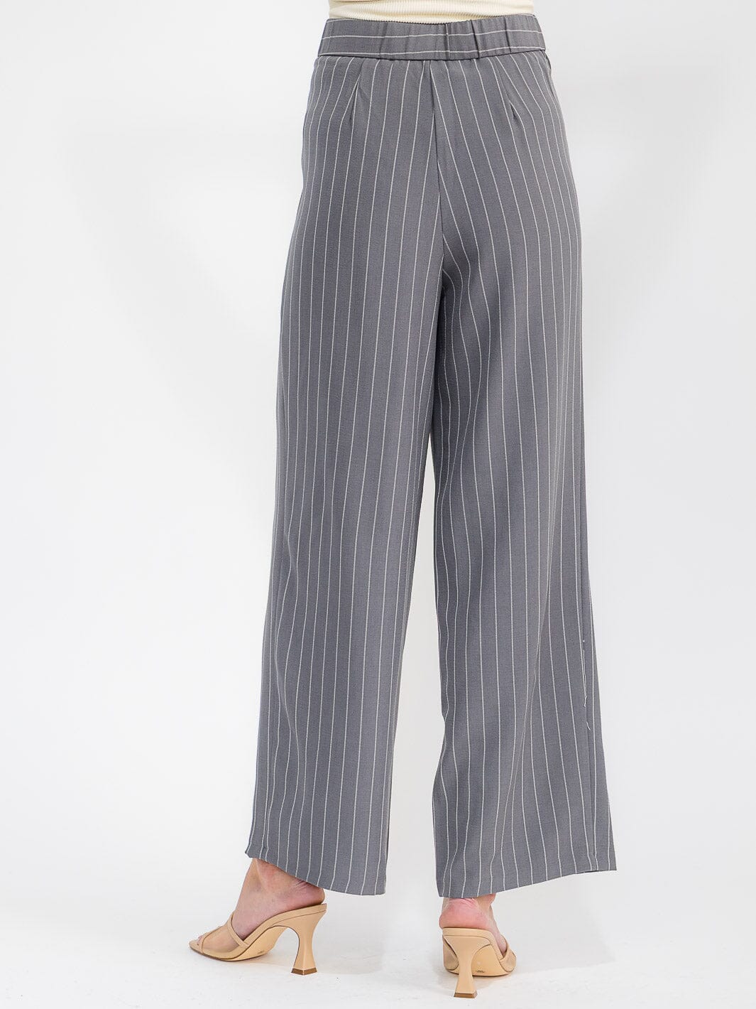WOMEN'S BUTTON CLOSURE STRIPES WIDE LEG PANTS