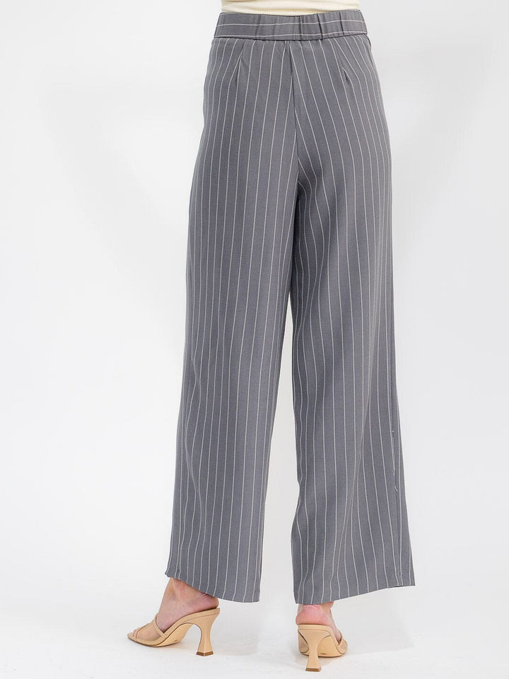 WOMEN'S BUTTON CLOSURE STRIPES WIDE LEG PANTS