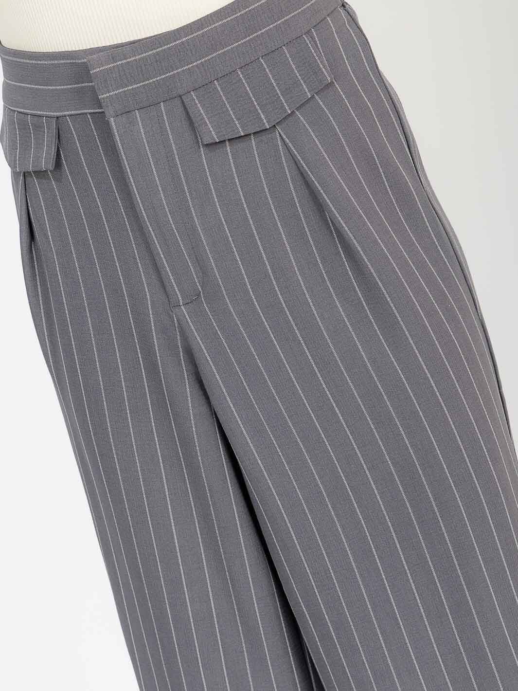 WOMEN'S BUTTON CLOSURE STRIPES WIDE LEG PANTS