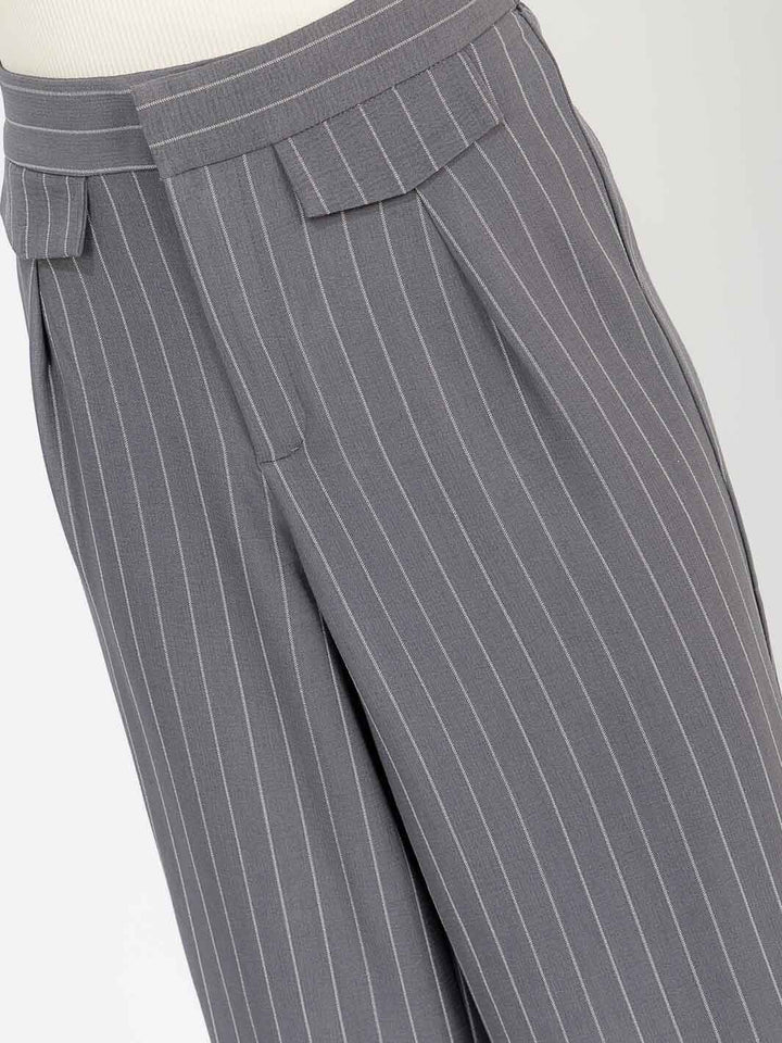 WOMEN'S BUTTON CLOSURE STRIPES WIDE LEG PANTS