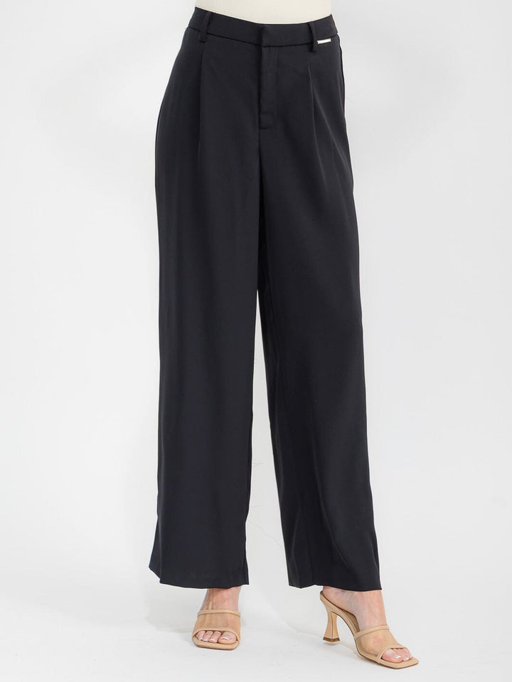 WOMEN'S BUTTON CLOSURE WIDE LEG PANTS