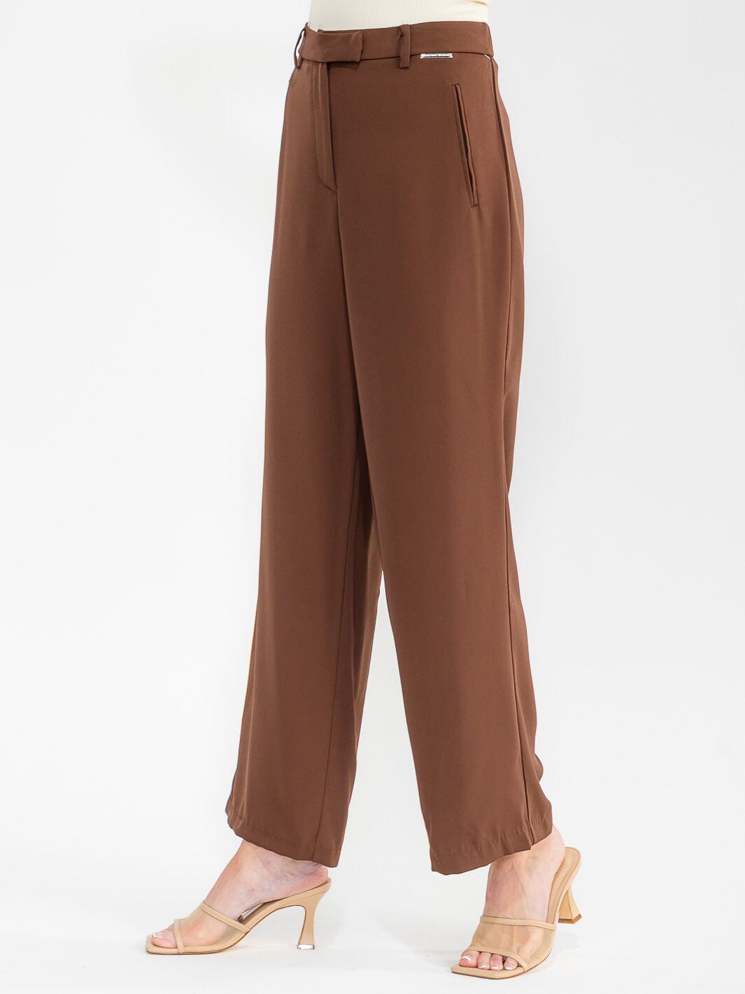 WOMEN'S BUTTON CLOSURE WIDE LEG PANTS