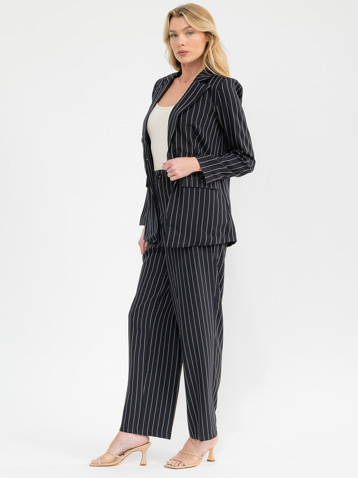 WOMEN'S LONG SLEEVE BUTTON CLOSURE STRIPES BLAZER