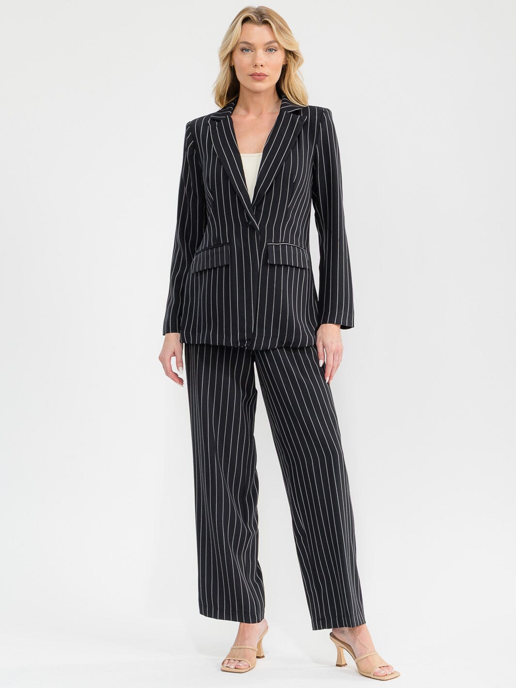 WOMEN'S LONG SLEEVE BUTTON CLOSURE STRIPES BLAZER