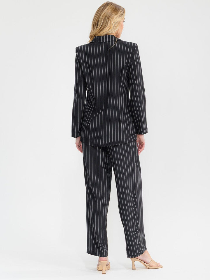 WOMEN'S BUTTON CLOSURE FRONT POCKETS STRIPES WIDE LEG PANTS