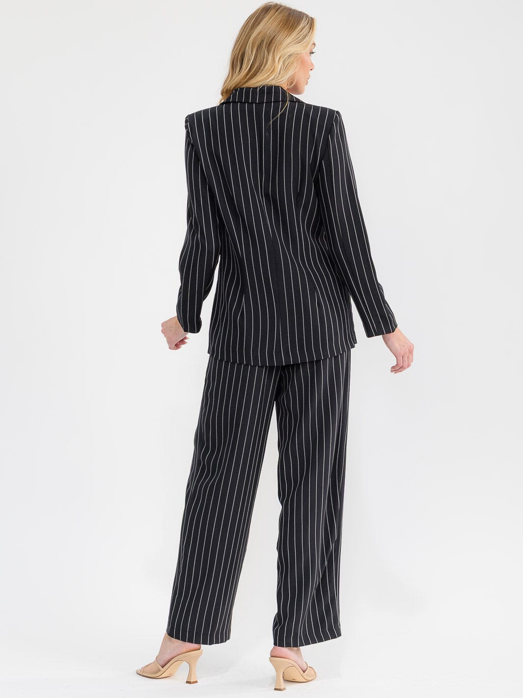 WOMEN'S LONG SLEEVE BUTTON CLOSURE STRIPES BLAZER
