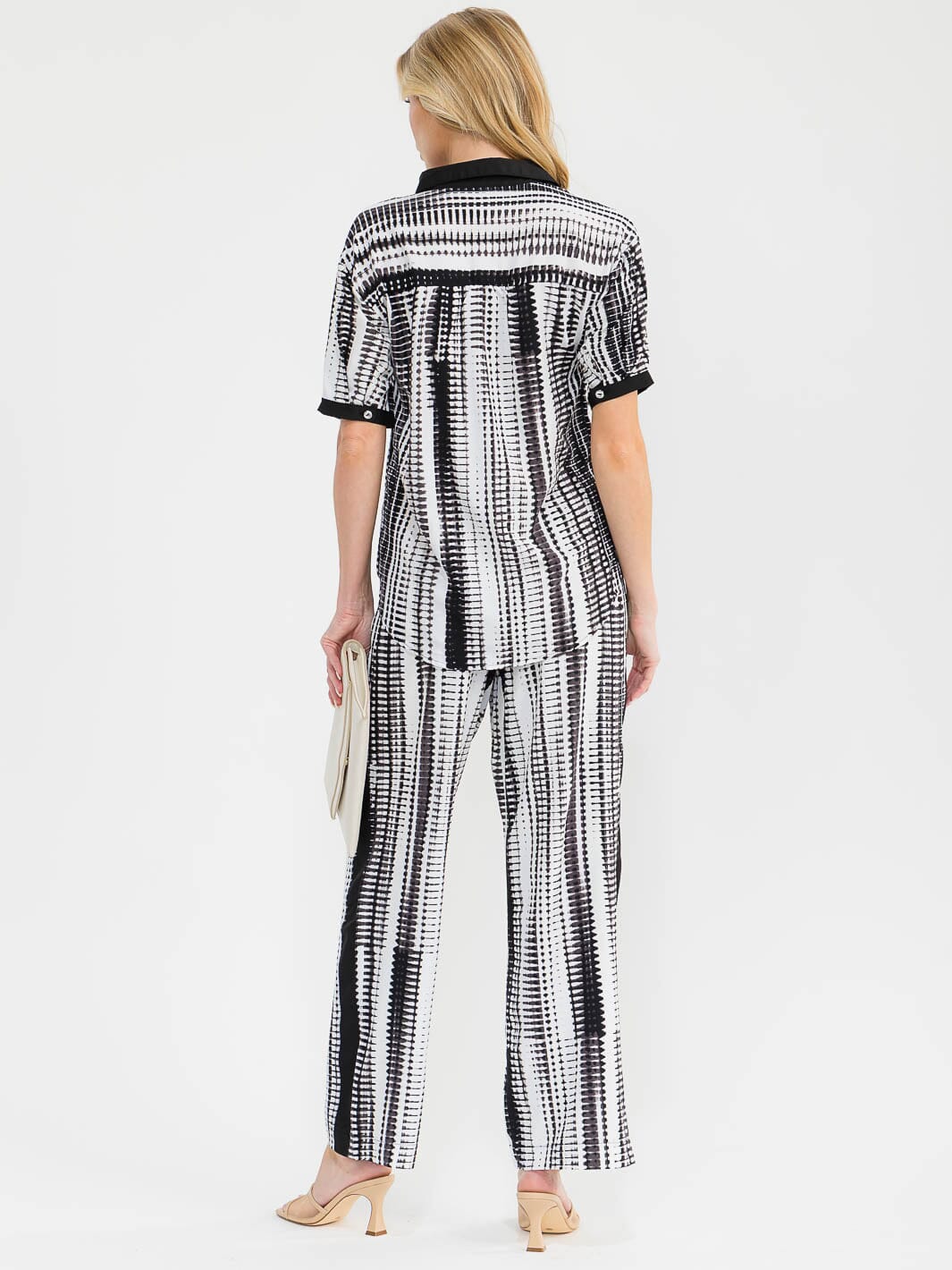 WOMEN'S SHORT SLEEVE BLOUSE & ELASTIC WAIST PANTS COLORBLOCK PRINT 2PC. SET