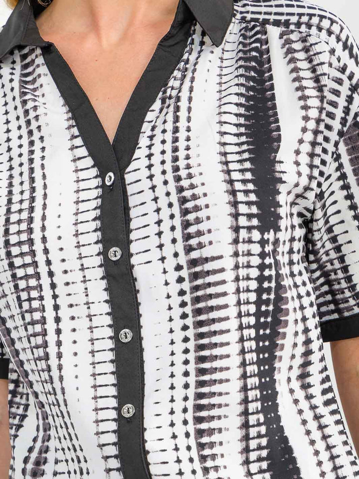 WOMEN'S SHORT SLEEVE BLOUSE & ELASTIC WAIST PANTS COLORBLOCK PRINT 2PC. SET