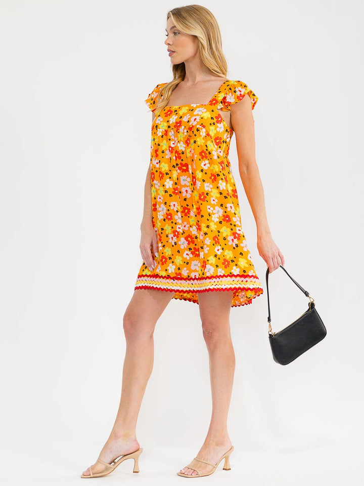 WOMEN'S SLEEVELESS SQUARE NECK FLORAL TUNIC MINI DRESS