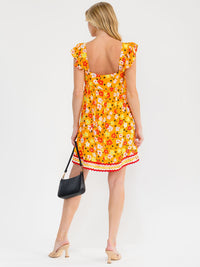 WOMEN'S SLEEVELESS SQUARE NECK FLORAL TUNIC MINI DRESS