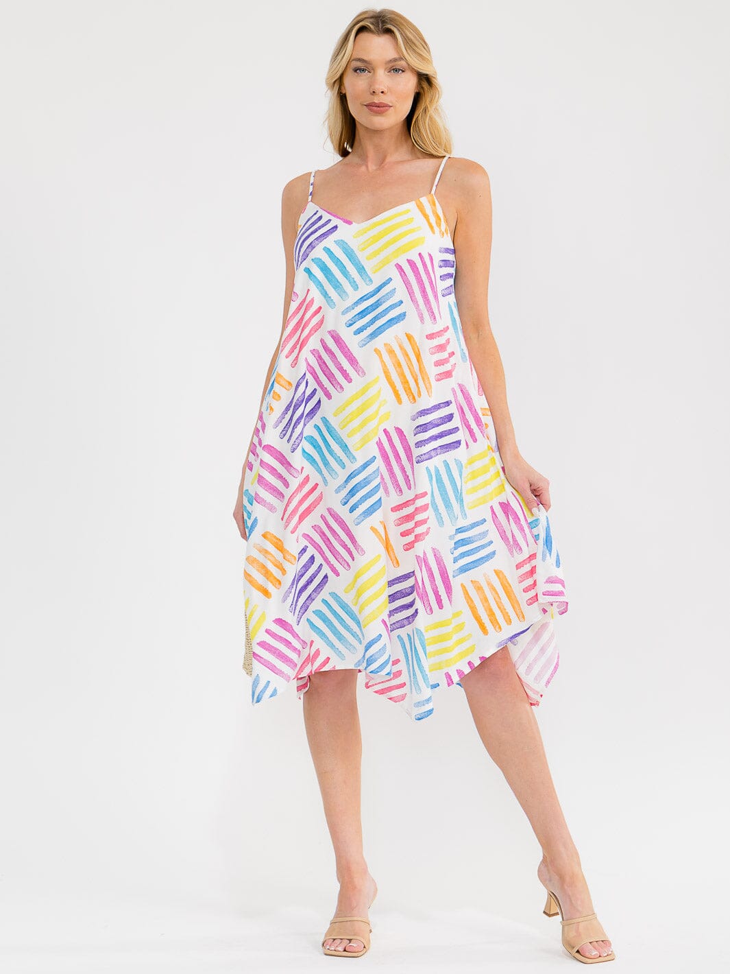 WOMEN'S SLEEVELESS COLORBLOCK MULTI TUNIC MIDI DRESS
