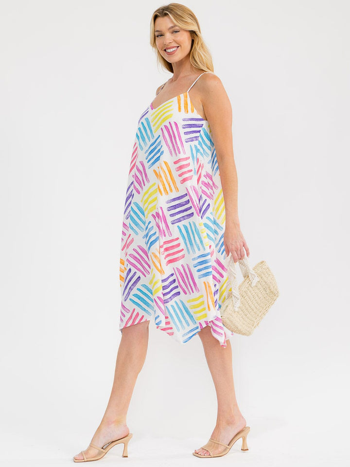 WOMEN'S SLEEVELESS COLORBLOCK MULTI TUNIC MIDI DRESS