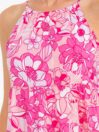 WOMEN'S SLEEVELESS HALTER NECK FLORAL TUNIC MINI DRESS