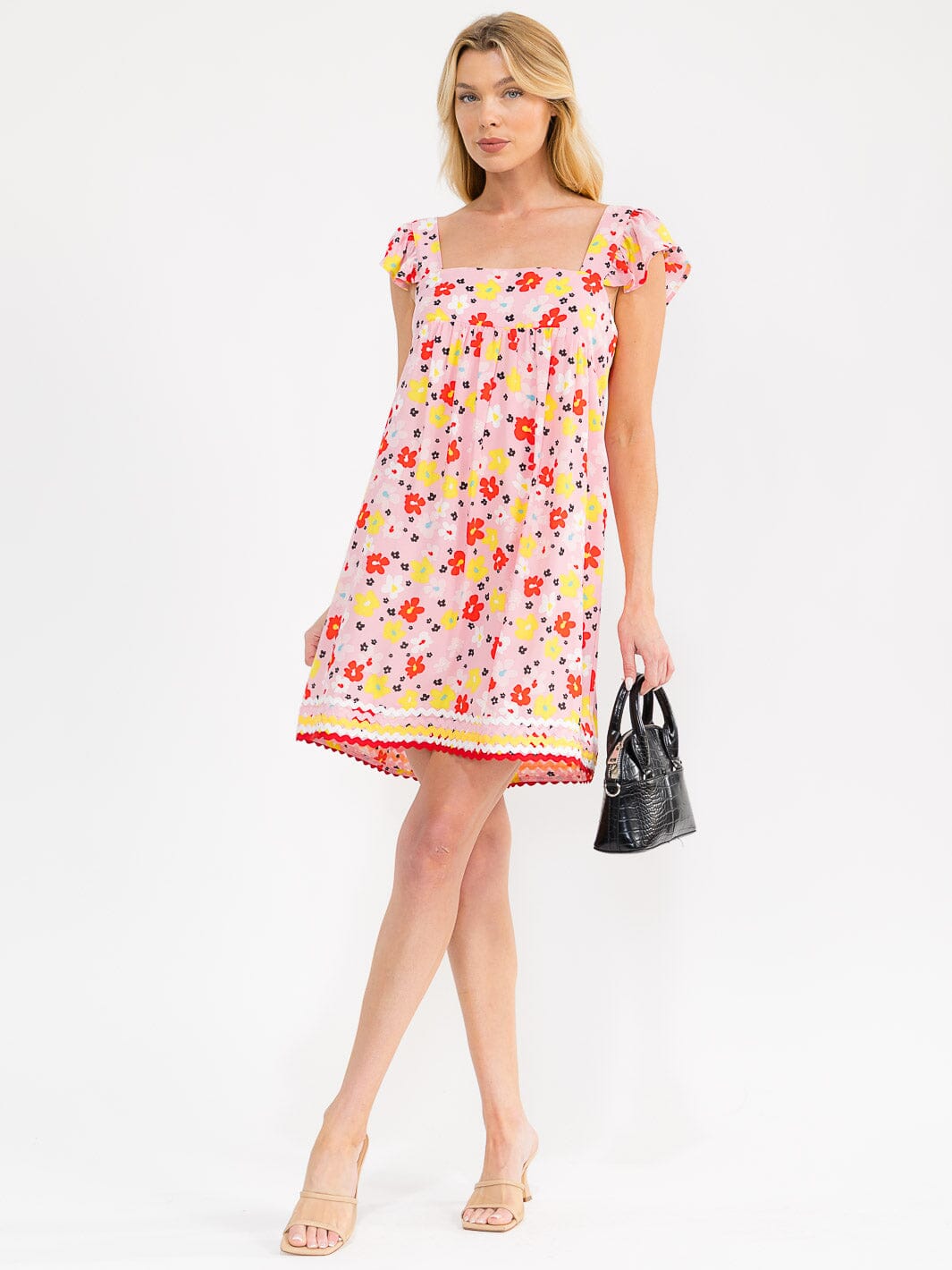 WOMEN'S SLEEVELESS SQUARE NECK FLORAL TUNIC MINI DRESS