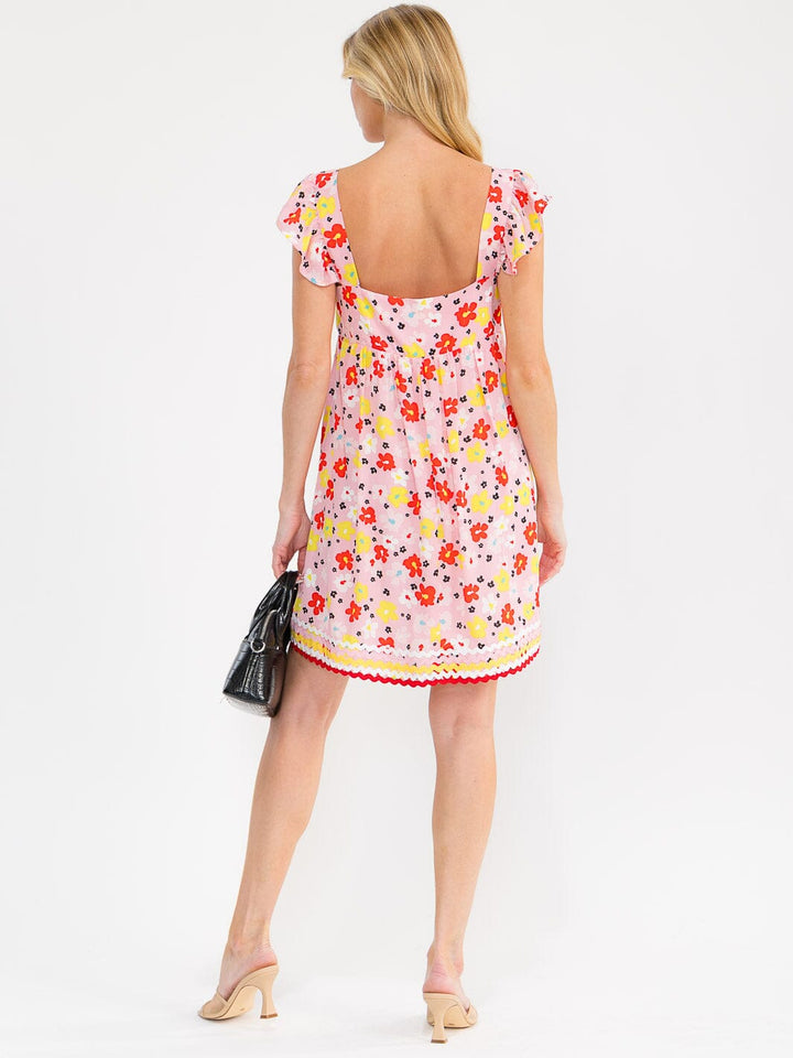 WOMEN'S SLEEVELESS SQUARE NECK FLORAL TUNIC MINI DRESS