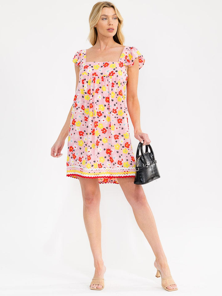 WOMEN'S SLEEVELESS SQUARE NECK FLORAL TUNIC MINI DRESS