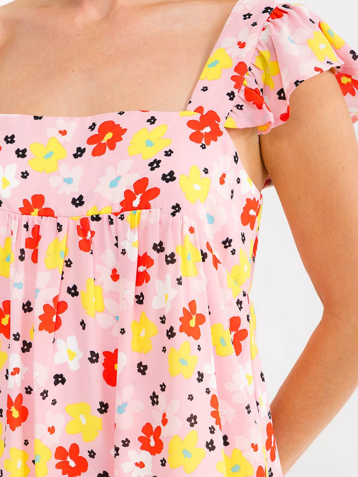 WOMEN'S SLEEVELESS SQUARE NECK FLORAL TUNIC MINI DRESS
