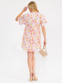 WOMEN'S SHORT SLEEVE V-NECK FLORAL TUNIC MINI DRESS