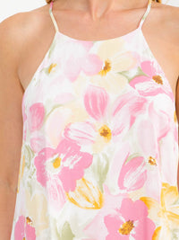 WOMEN'S SLEEVELESS HALTER NECK FLORAL TUNIC MINI DRESS