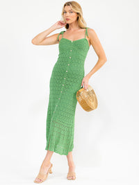 WOMEN'S SLEEVELESS KNIT BUTTONS DETAILED BODYCON MAXI DRESS