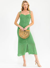 WOMEN'S SLEEVELESS KNIT BUTTONS DETAILED BODYCON MAXI DRESS