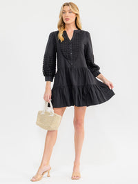 WOMEN'S LONG SLEEVE BUTTON UP FRONT POCKETS DETAILED MINI DRESS
