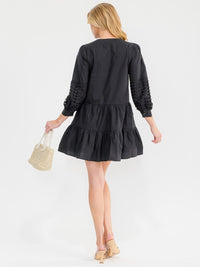 WOMEN'S LONG SLEEVE BUTTON UP FRONT POCKETS DETAILED MINI DRESS