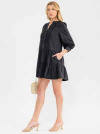 WOMEN'S LONG SLEEVE BUTTON UP FRONT POCKETS DETAILED MINI DRESS