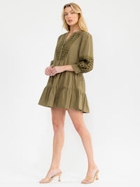 WOMEN'S LONG SLEEVE BUTTON UP FRONT POCKETS DETAILED MINI DRESS