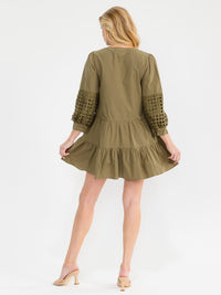 WOMEN'S LONG SLEEVE BUTTON UP FRONT POCKETS DETAILED MINI DRESS
