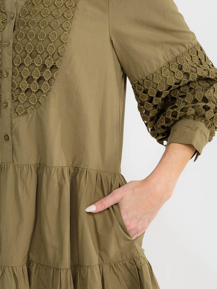 WOMEN'S LONG SLEEVE BUTTON UP FRONT POCKETS DETAILED MINI DRESS