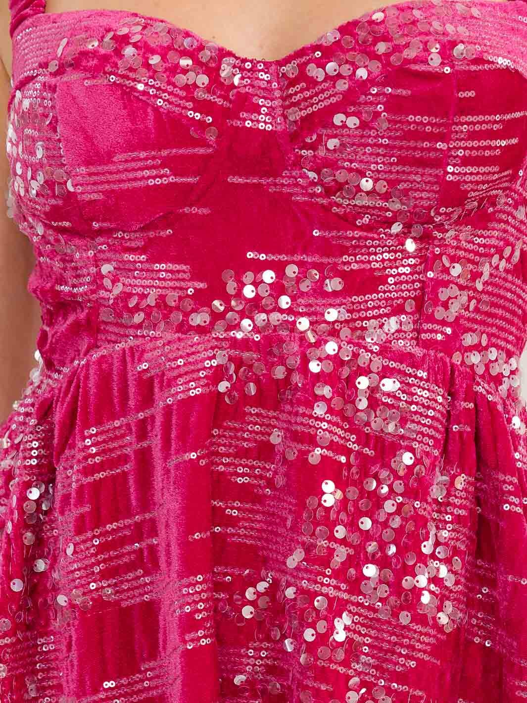 WOMEN'S SLEEVELESS FIT & FLARE SEQUINS MINI DRESS