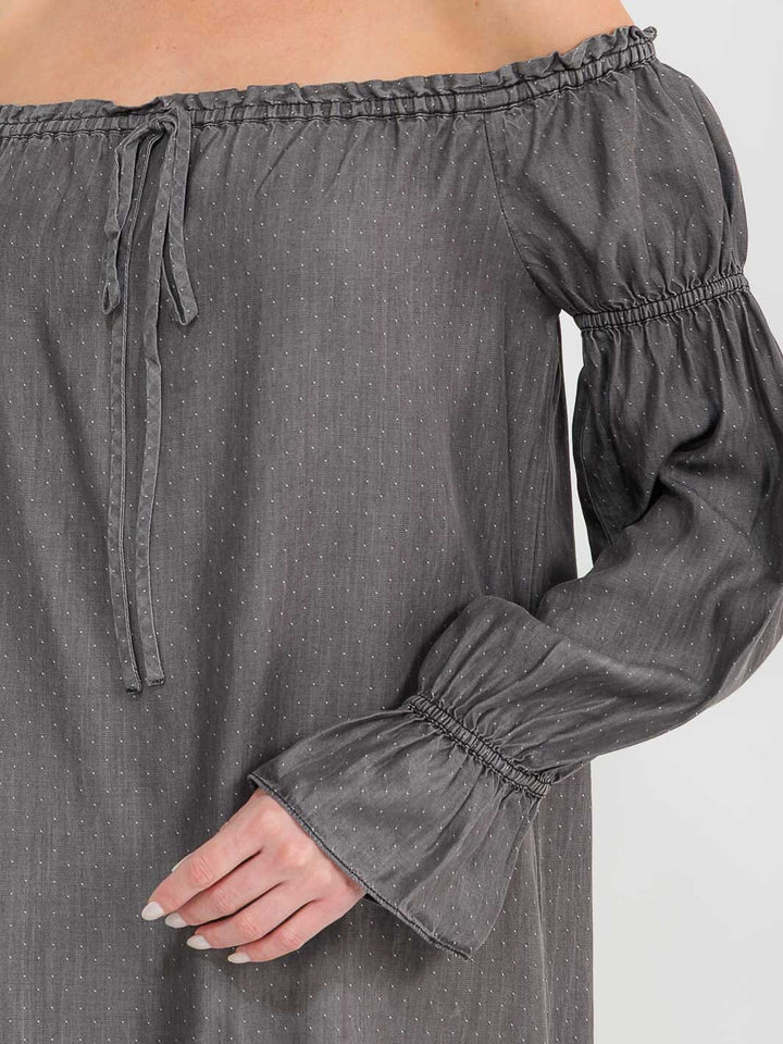 WOMEN'S LONG SLEEVE OFF SHOULDER TUNIC CHAMBRAY MINI DRESS