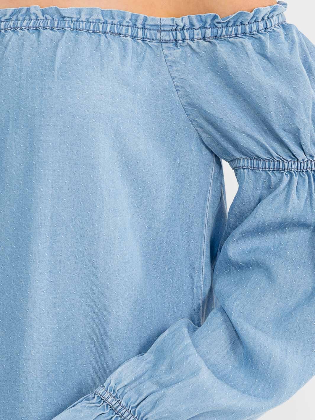 WOMEN'S LONG SLEEVE OFF SHOULDER TUNIC CHAMBRAY MINI DRESS