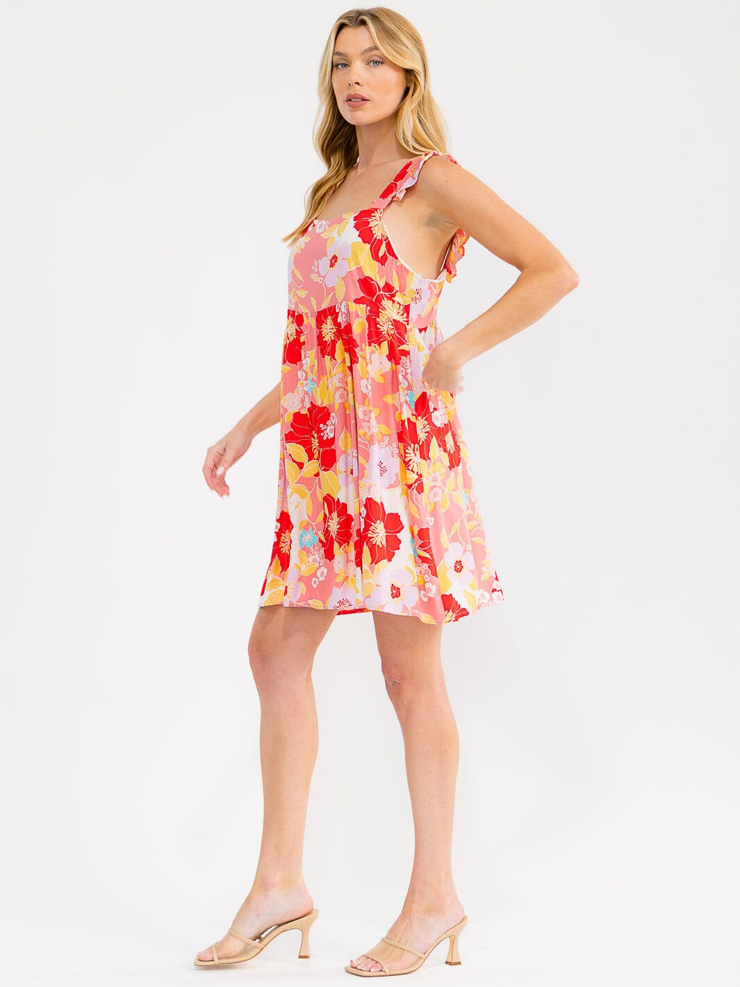 WOMEN'S SLEEVELESS SQUARE NECK FLORAL TUNIC MINI DRESS