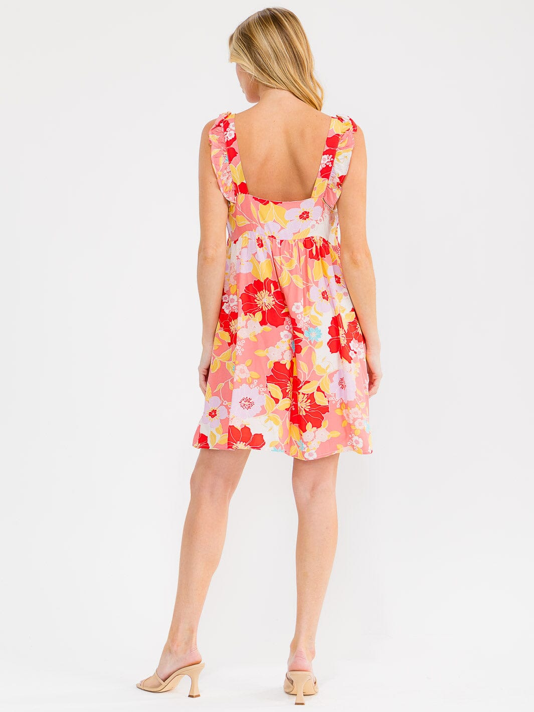 WOMEN'S SLEEVELESS SQUARE NECK FLORAL TUNIC MINI DRESS