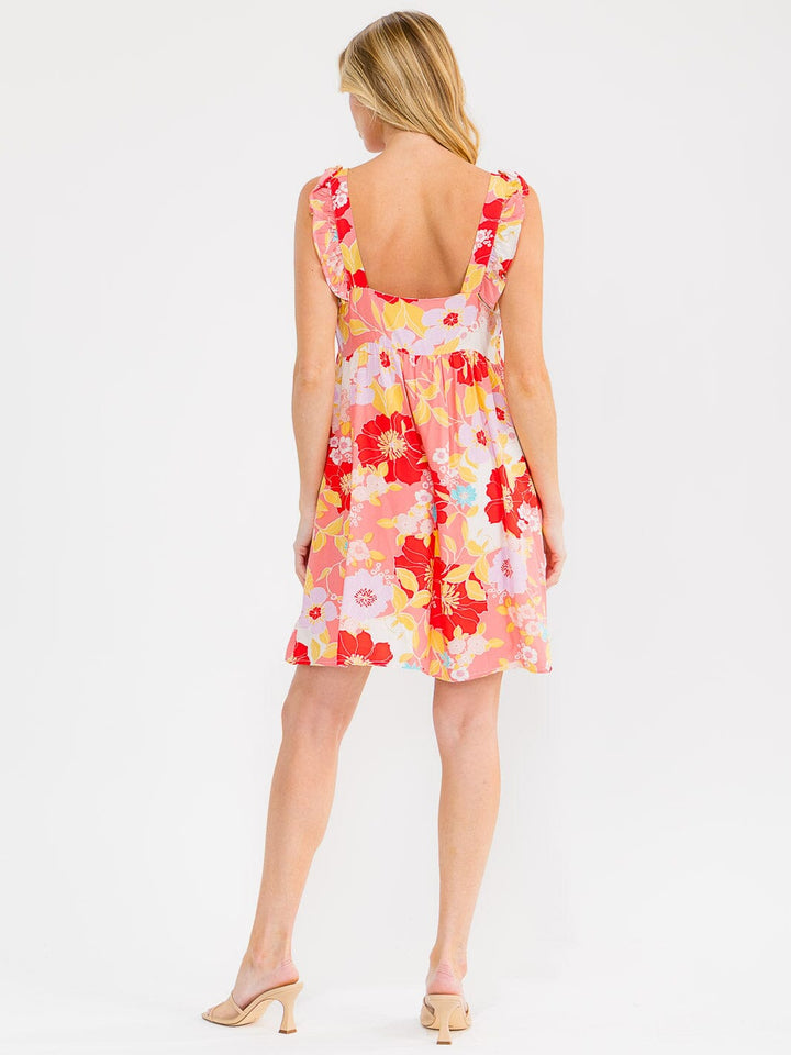 WOMEN'S SLEEVELESS SQUARE NECK FLORAL TUNIC MINI DRESS