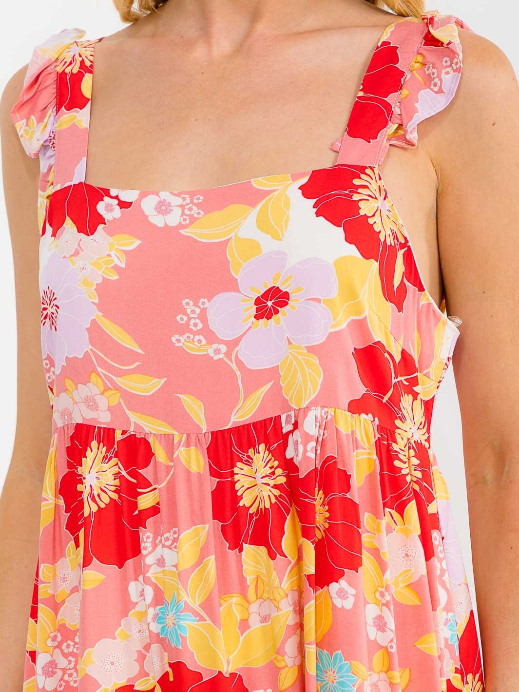 WOMEN'S SLEEVELESS SQUARE NECK FLORAL TUNIC MINI DRESS