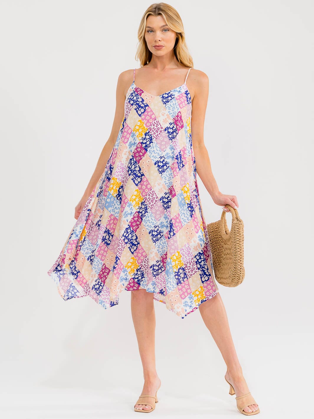 WOMEN'S SLEEVELESS FLORAL MULTI TUNIC MIDI DRESS