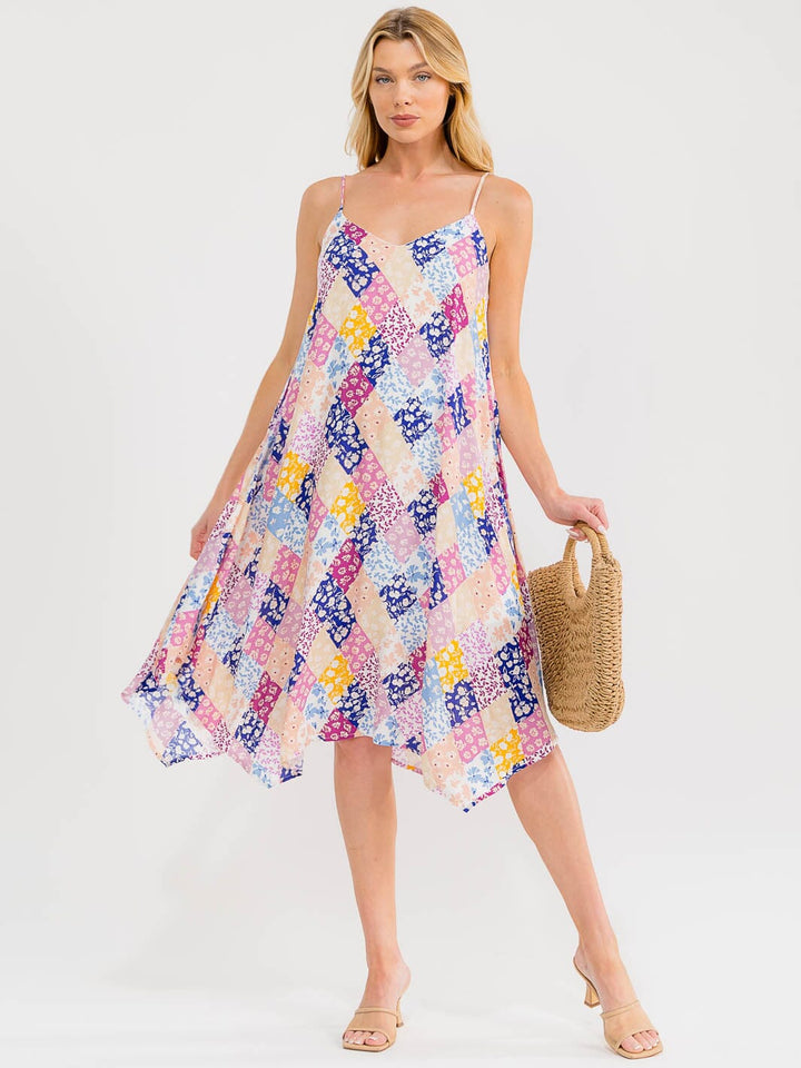 WOMEN'S SLEEVELESS FLORAL MULTI TUNIC MIDI DRESS