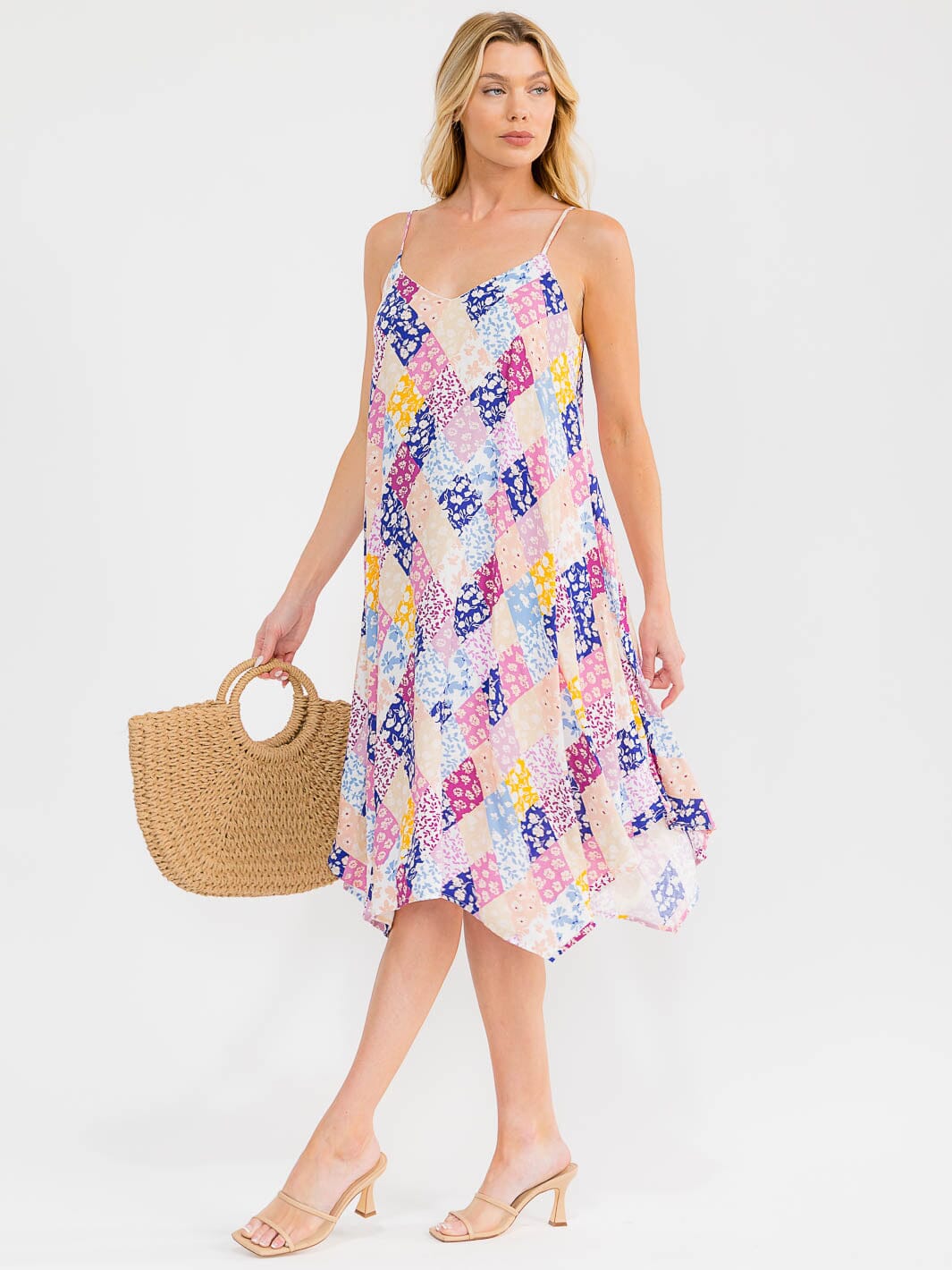 WOMEN'S SLEEVELESS FLORAL MULTI TUNIC MIDI DRESS