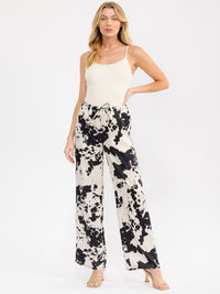 WOMEN'S ELASTIC WAIST FRONT POCKETS ANIMAL PRINT WIDE LEG LINEN PANTS